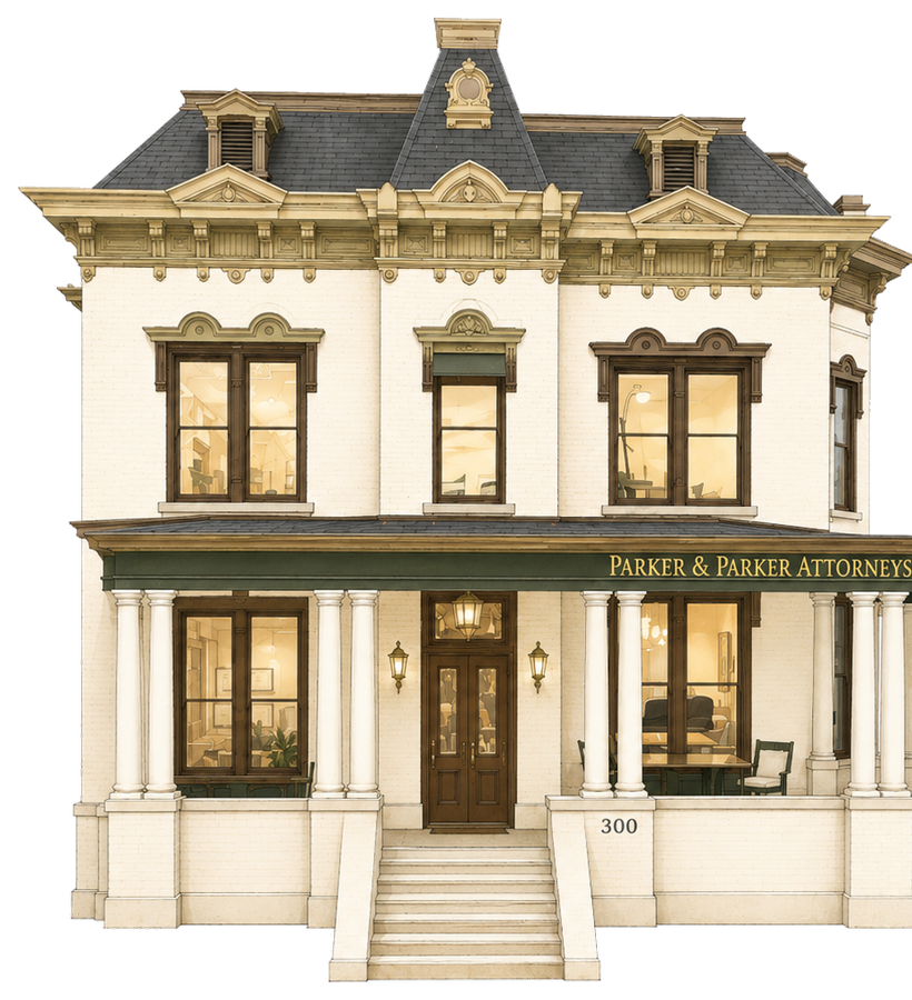 Illustrated cutout of Parker & Parker's 300 NE Perry Avenue office