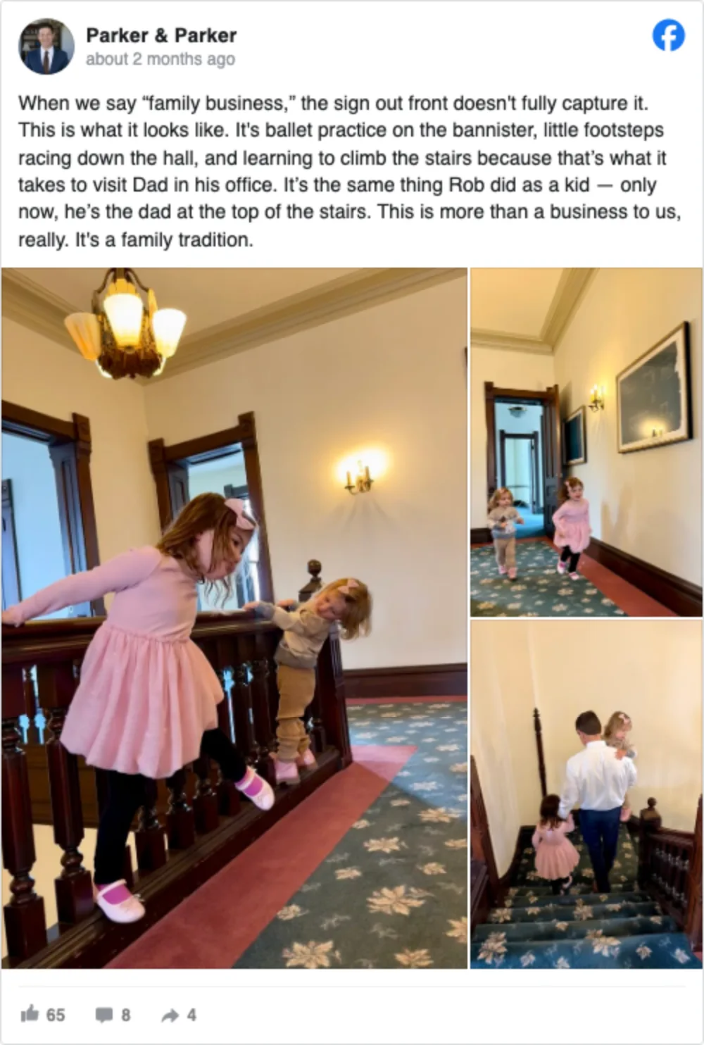 Parker & Parker Facebook post about family tradition inside the downtown Peoria office