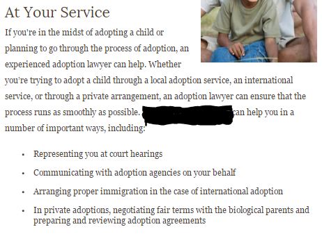 snipped of web page on adoption