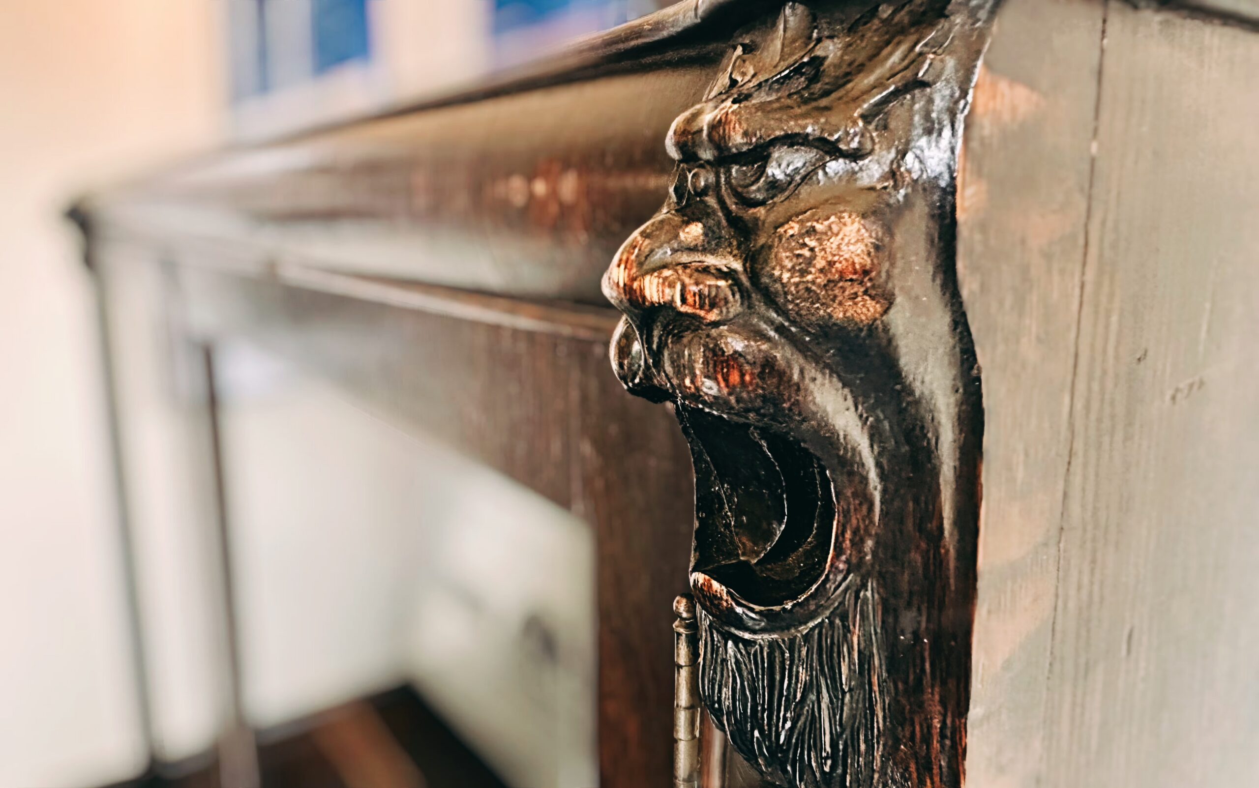 Carved lion bookcase at Parker and Parker